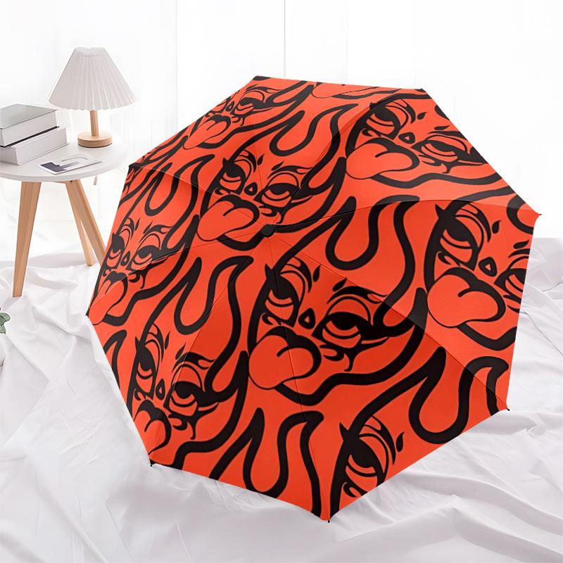 1pc Devil Faces Automatic Open/Close Umbrella, Portable Folding Umbrella for Travel, Themed Events,