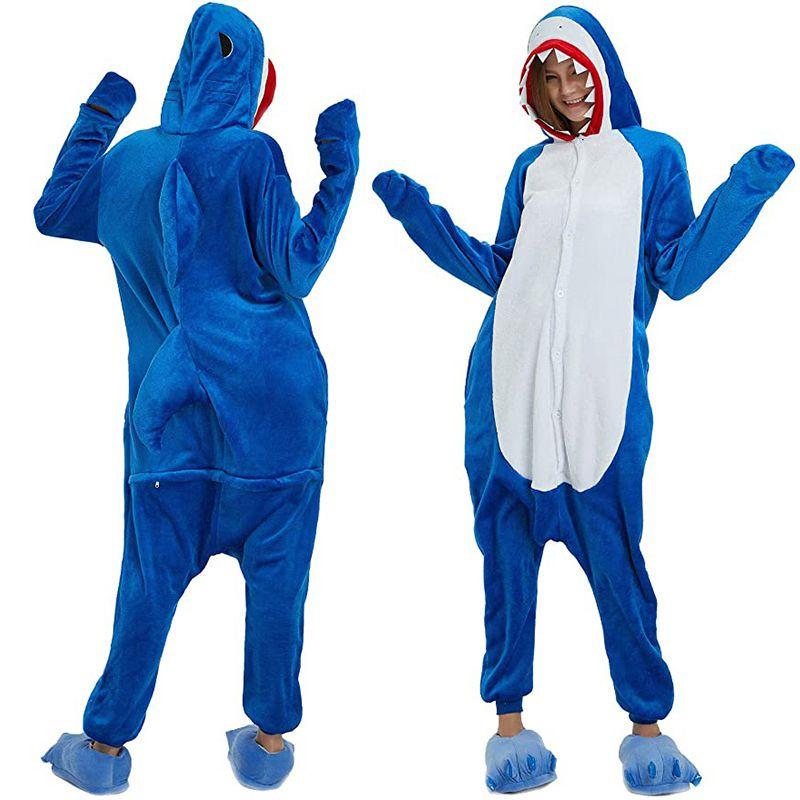 Взрослый Костюм Косплей Синяя Акула Животное Фланелевая Пижама Комбинезон Одежда для Сна Удобный Мягкий Теплый