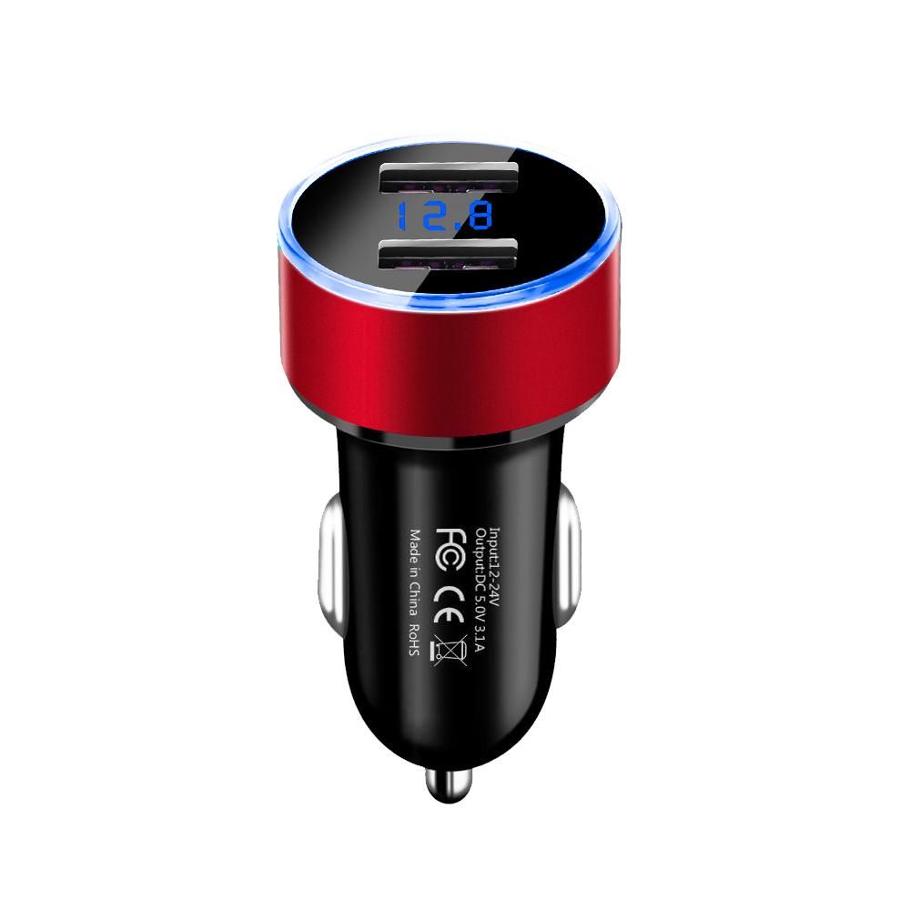 Universal 12V-24V Fast Dual USB Car Charger Adapter with LED Voltage Display 3.1A Car Phone Charger