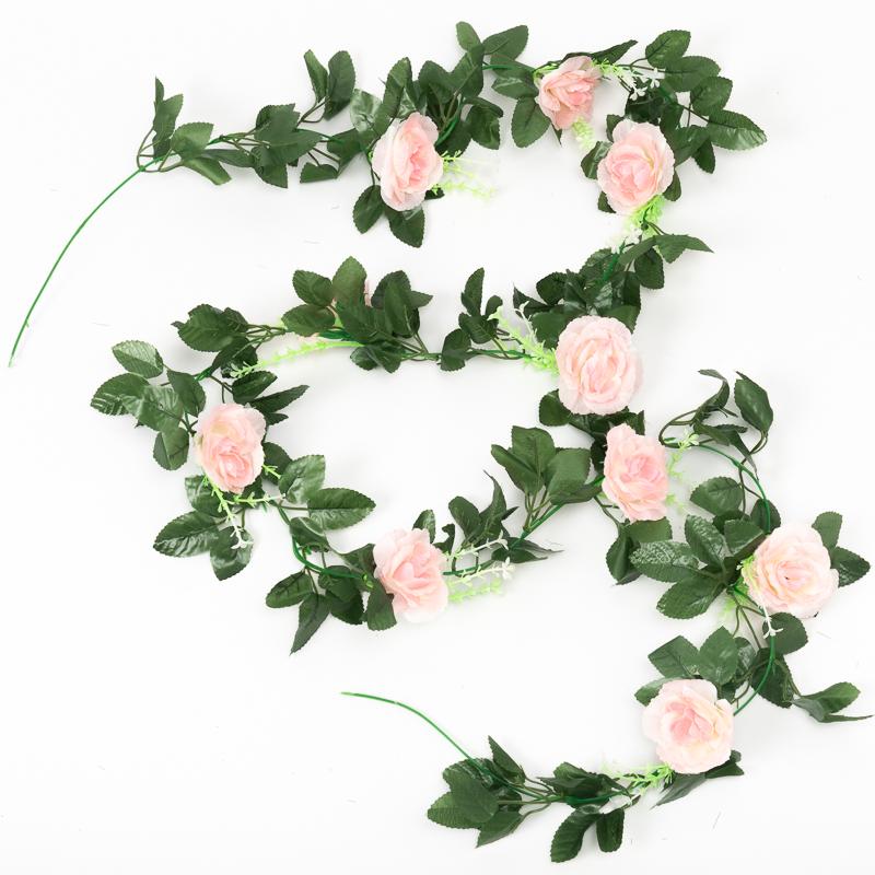 2Pcs 2.2M Artificial White Flower Fake Rose Hanging Vines Plants Leaves Artificials Garland Flowers Wedding Party Decoration