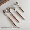 "Vintage Wooden Handle Stainless Steel Cutlery Set: Steak Knife, Fork, Spoon for Desserts & Cakes"