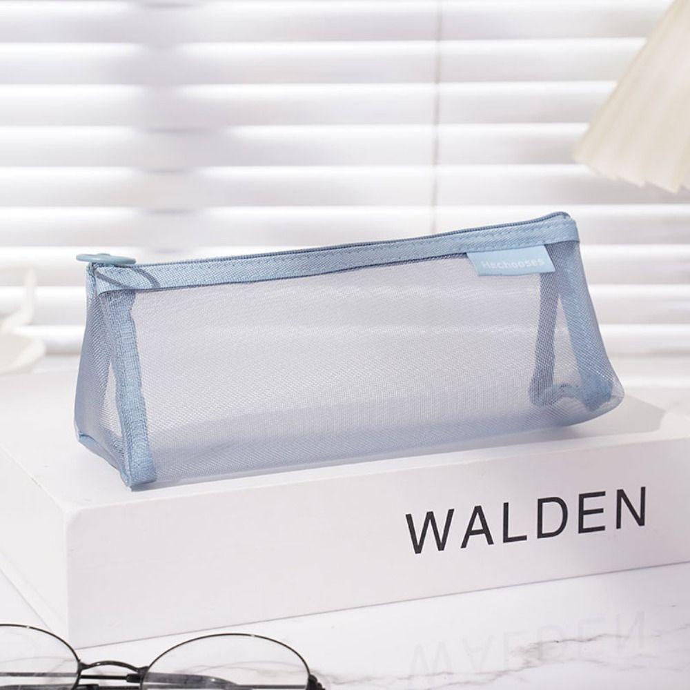 Retro Color Mesh Pencil Case Nylon Zipper Stationery Bag Simple Transparent Bills Bag Pencil Bag