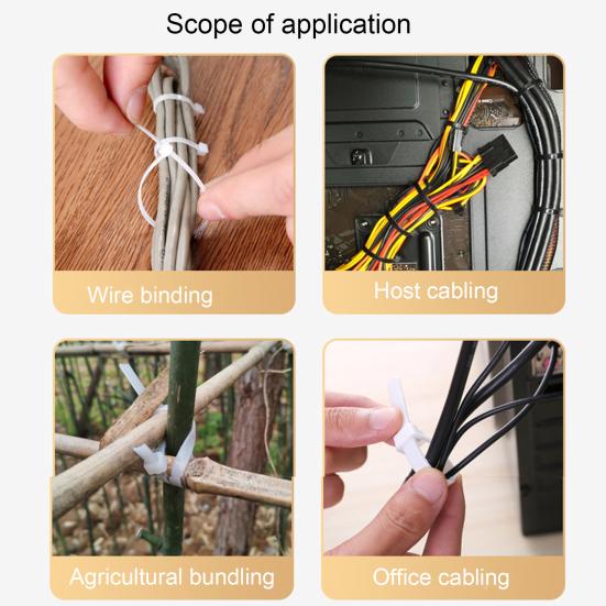 100 шт. самоблокирующихся нейлоновых кабельных стяжек, регулируемых многоразовых, с пряжкой для использования в помещении и на открытом воздухе