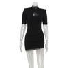 Women's New Arrival Sexy Lace Patchwork Bodycon Mini Dress High Neck Hollow Out Slim Fit Short Sleeve Elegant Evening Cocktail Party Club Dress