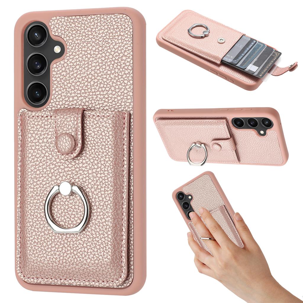 For Samsung Galaxy A15 4G/5G Case Drawing Type Card Slots Litchi Texture Leather Back Cover with Ring Kickstand