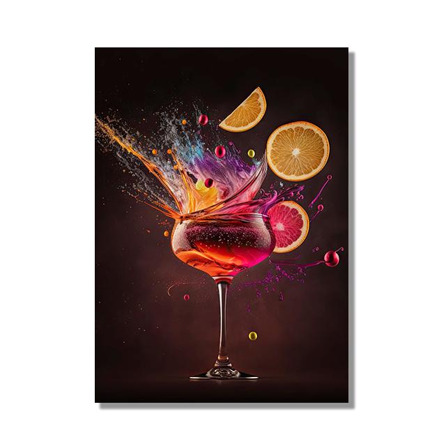 Retro Cocktail Explosion Canvas Painting, Whiskey, Iced Juice, Ice Tea Drinks, Posters Prints,Club, Restaurant, Bar, Home