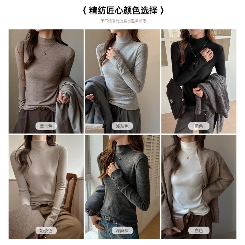 Womens Warm Fleece-Like Thermal Long Sleeve T-Shirt With Mock Neck Slim Fit Soft Brushed Fabric Winter Layering