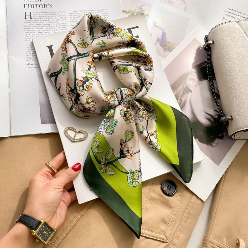 Elegant Silk-Like Square Scarf Women Korean Style Print Neck Lightweight 70x70cm Nylon Fashion Accessory