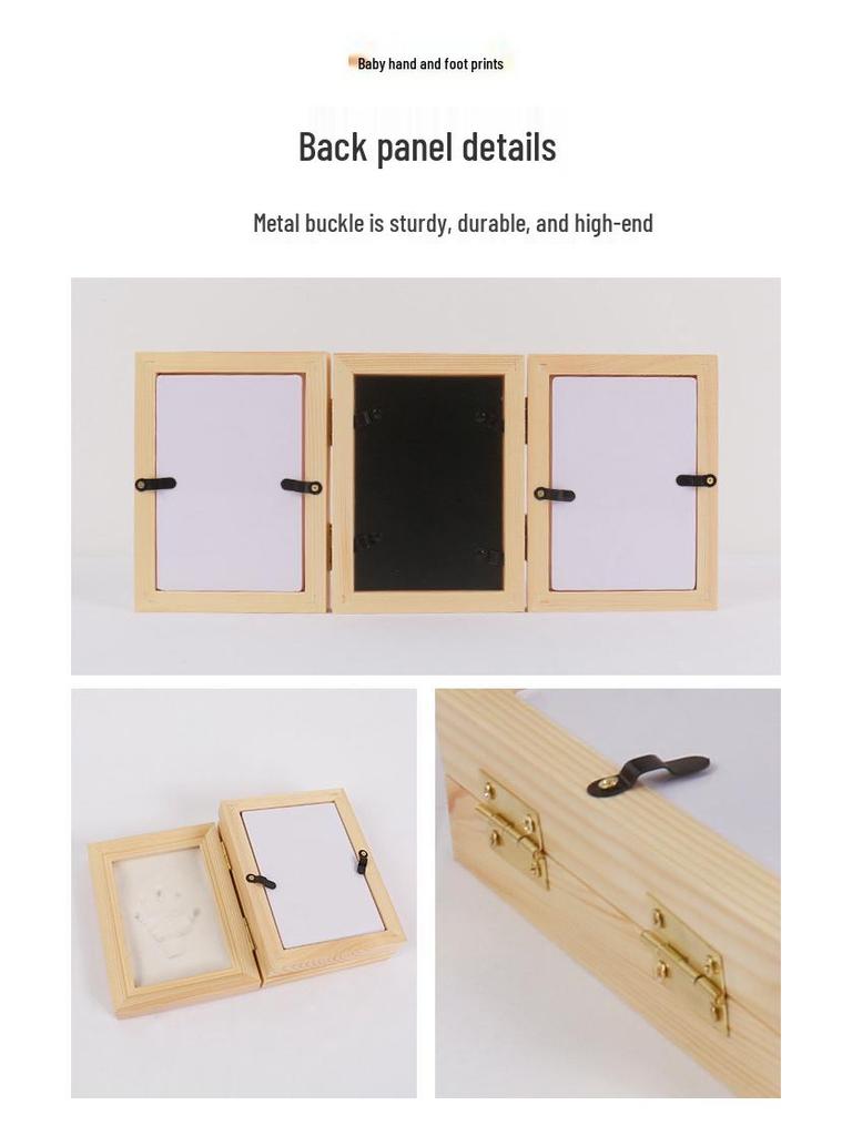 Европейский стиль Рамка для тройного фото из массива дерева с сувениром в виде чернильной подушечки для отпечатков детской ручки и ножки