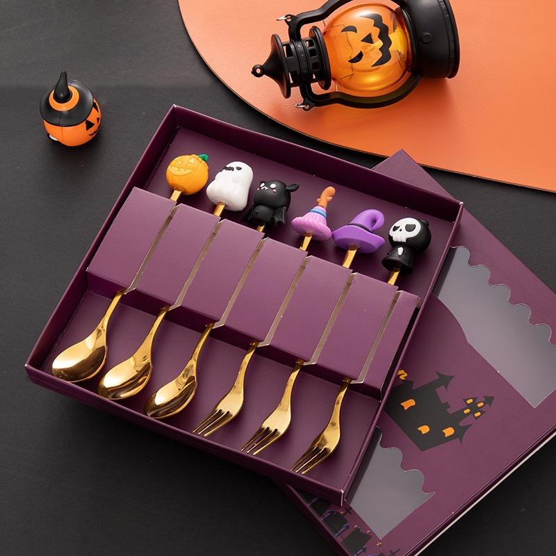 Halloween Gifts 304 Stainless Coffee Spoons Halloween Style Pendant Cake Fork Theme Party Dining-table Cutlery Set
