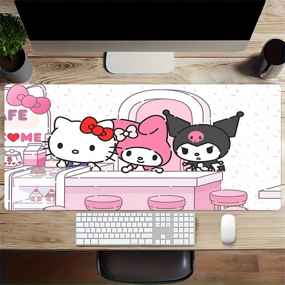 Hello Kitty, Cafe Themed XXL Mouse Pad - Non-slip Rubber Desk Mat for Gaming and Office Use, Multi-Function Keyboard and Mouse Pad, Ideal Gi