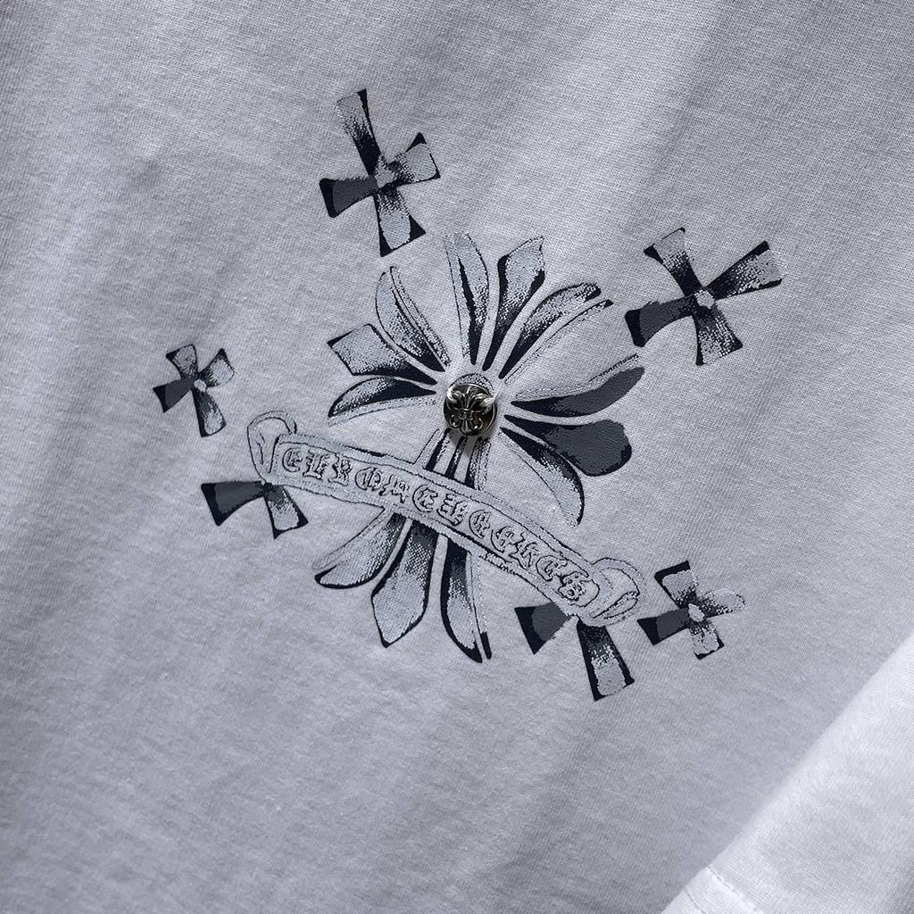 8931 CHROME HEARTS Лето 2026 Новая Высококачественная Хлопковая Круглый Вырез Свободная Большого Размера Мужская и Женская Футболка Футболка для Пары