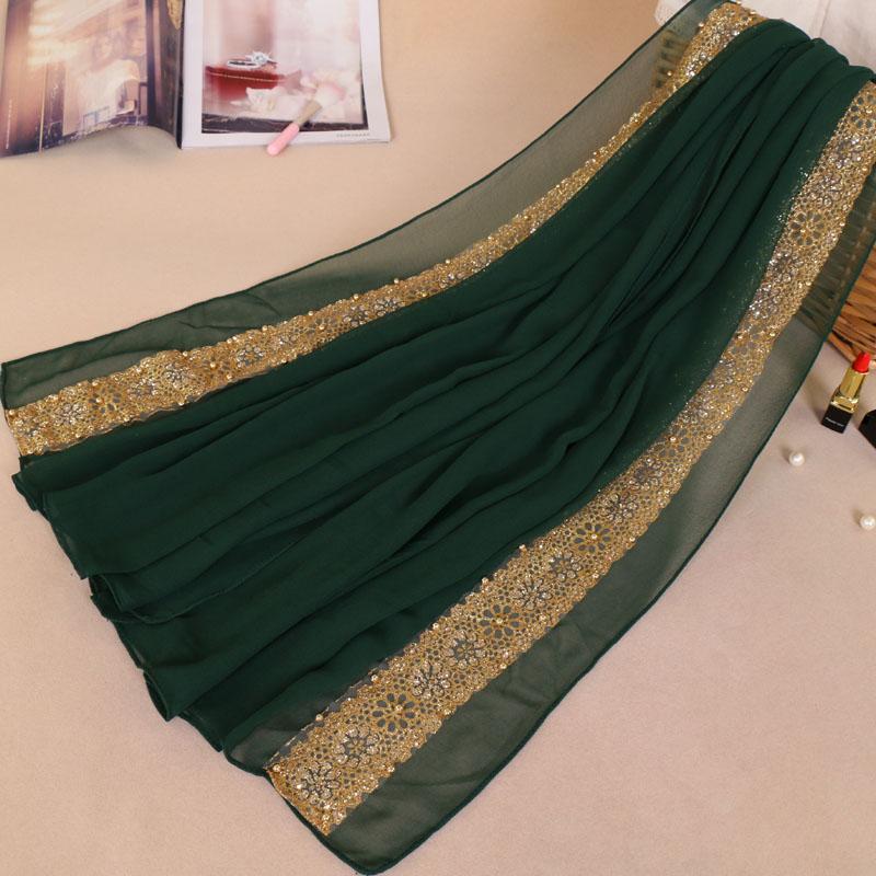 Мусульманский Шифоновый Хиджаб С Бусинами Женский Мусульманский Золотые Алмазы Блестки Длинный Шарф Хиджабы Платок Модный Однотонный Тюрбан Платок Лавен