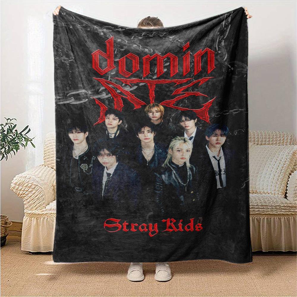 SKZ Kpop Print Flannel Blanket High Quality Warm Comfortable Cover for All Seasons Perfect for Gifts Home Decor