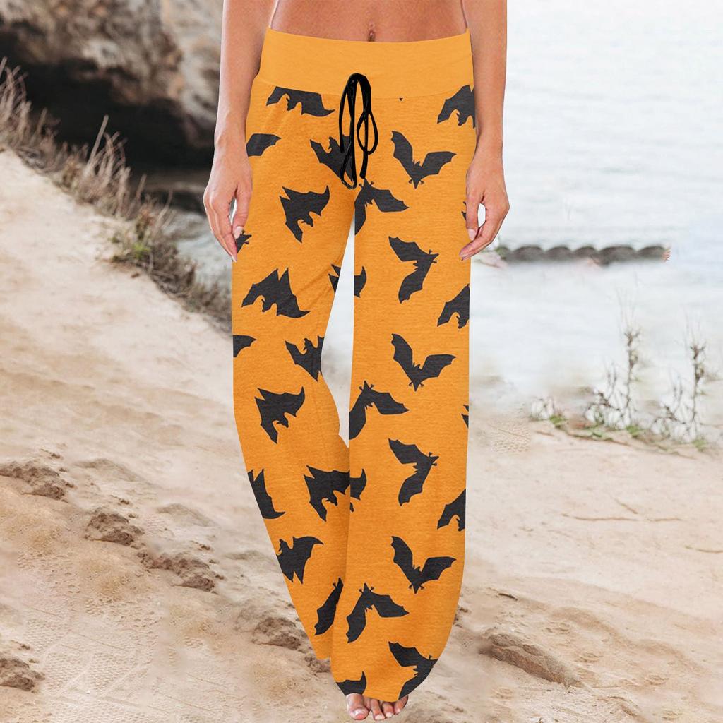 Женские спортивные брюки, спальные брюки, напечатанные широкие брюки на шнурке, повседневные брюки с карманами