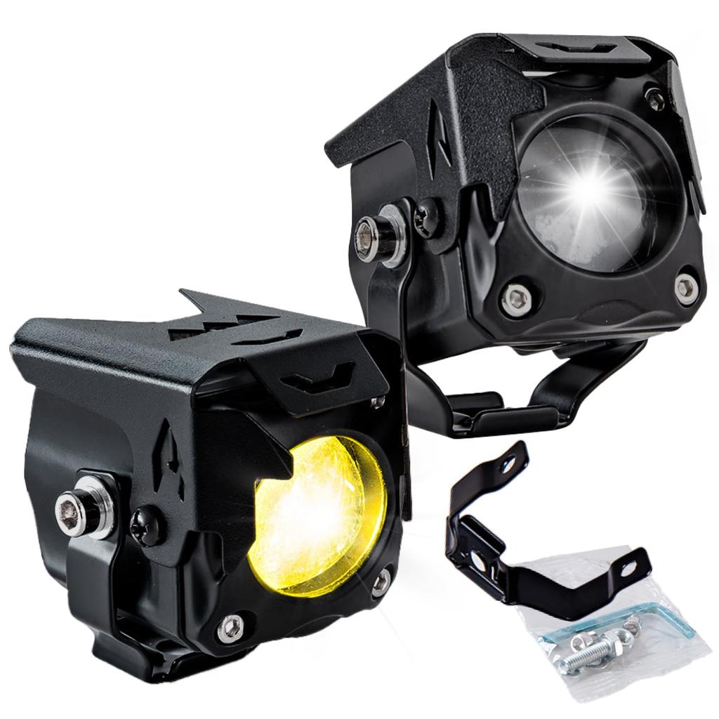 PIENSE Motorcycle LED Fog Lights, Universal, 12/24V, 20W, Waterproof, IP67, High/Low Switch, Yellow/White Light, 2 Lights, with Switch (2 Lights)