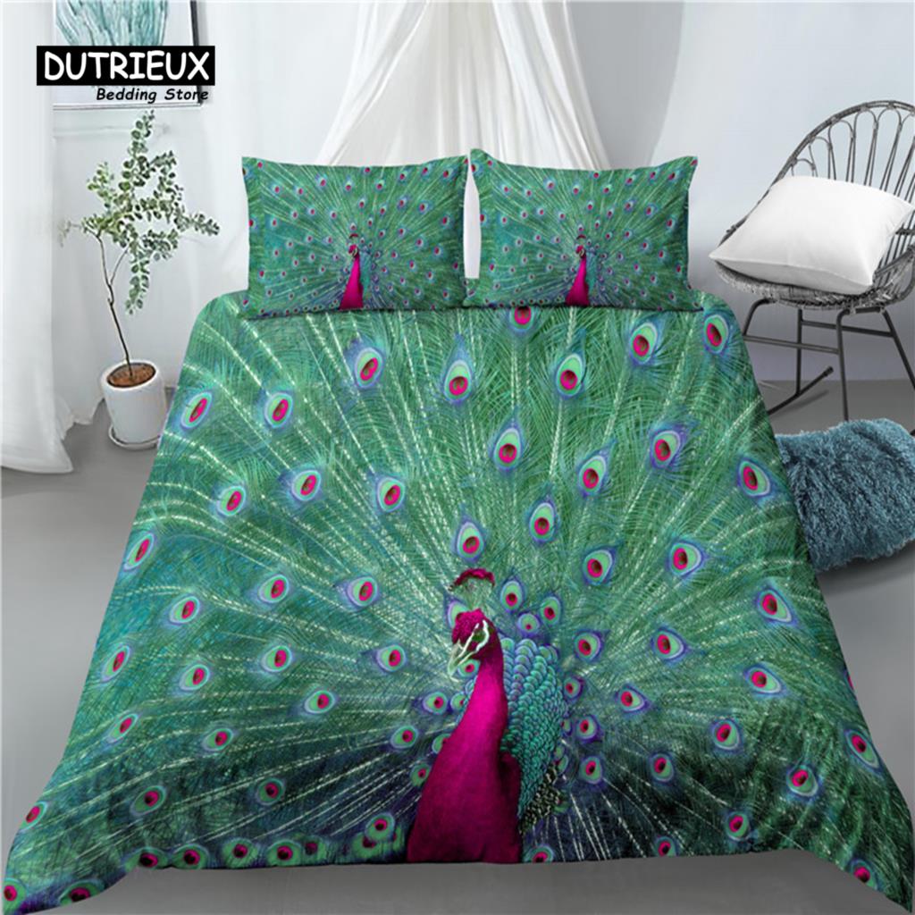 Роскошное 3D-постельное белье с принтом павлина, 2/3 предмета, удобный пододеяльник, наволочка, комплекты постельного белья, размер Queen и King, размер EU/US/AU