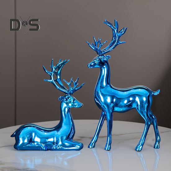 2 шт., парная фигурка оленя, стоящая, лежащая, статуя оленя из смолы, скульптура лося, рождественская, для домашнего офиса, книжной полки, украшения для рабочего стола, орнамент