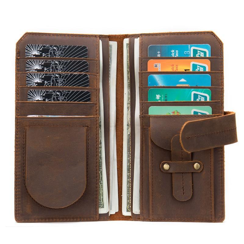 Retro Crazy Horse Leather Wallet Genuine Men's Long RFID Card Bag Large Capacity Slot Head Layer Money Clip Men