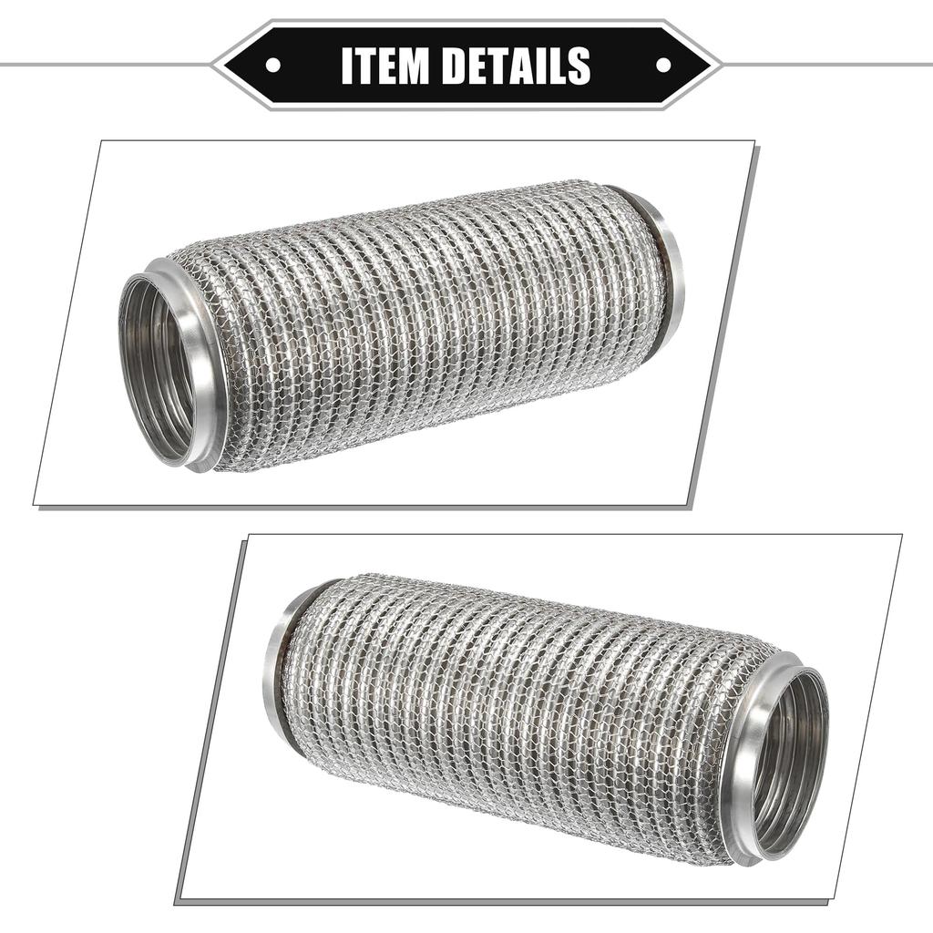 ABSOPRO Гибкий выхлопной соединительный патрубок универсальный для долговечной нержавеющей трубы серебристого тона, 76x254 мм, сильфон, автомобили, сталь,