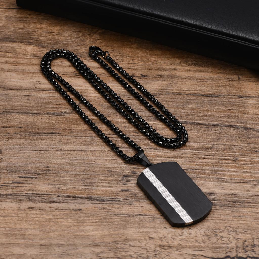 Man Necklace Stainless Steel Jewelry Zircon Inlay Geometric Pendant Black Anti Rust Boyfriend Father Valentine Day Birthday Gift
