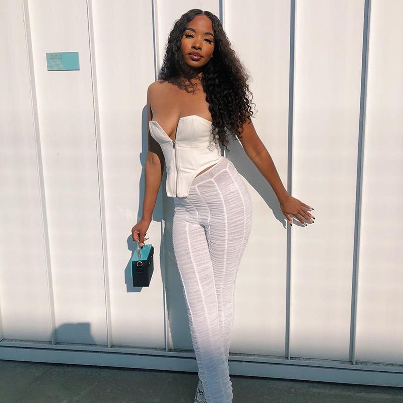 Европейский и американский 2020 Летний Женский Сексуальный Облегающий Топ без Бретелей на Молнии