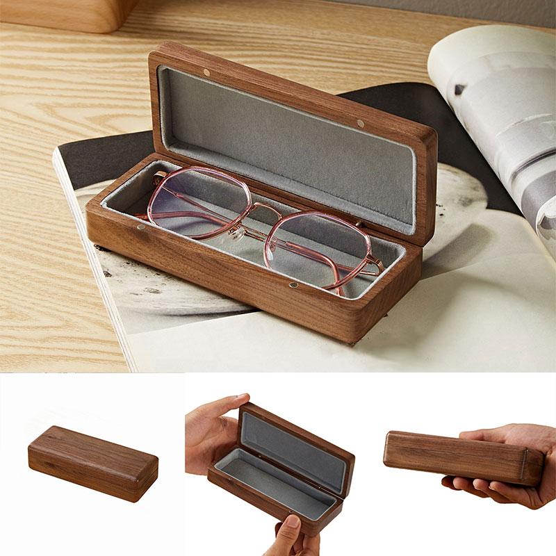 Portable Solid Wood Glasses Case Walnut Retro Style Eyewear Organizer for Men & Women Business Travel Myopia Storage Box Gift