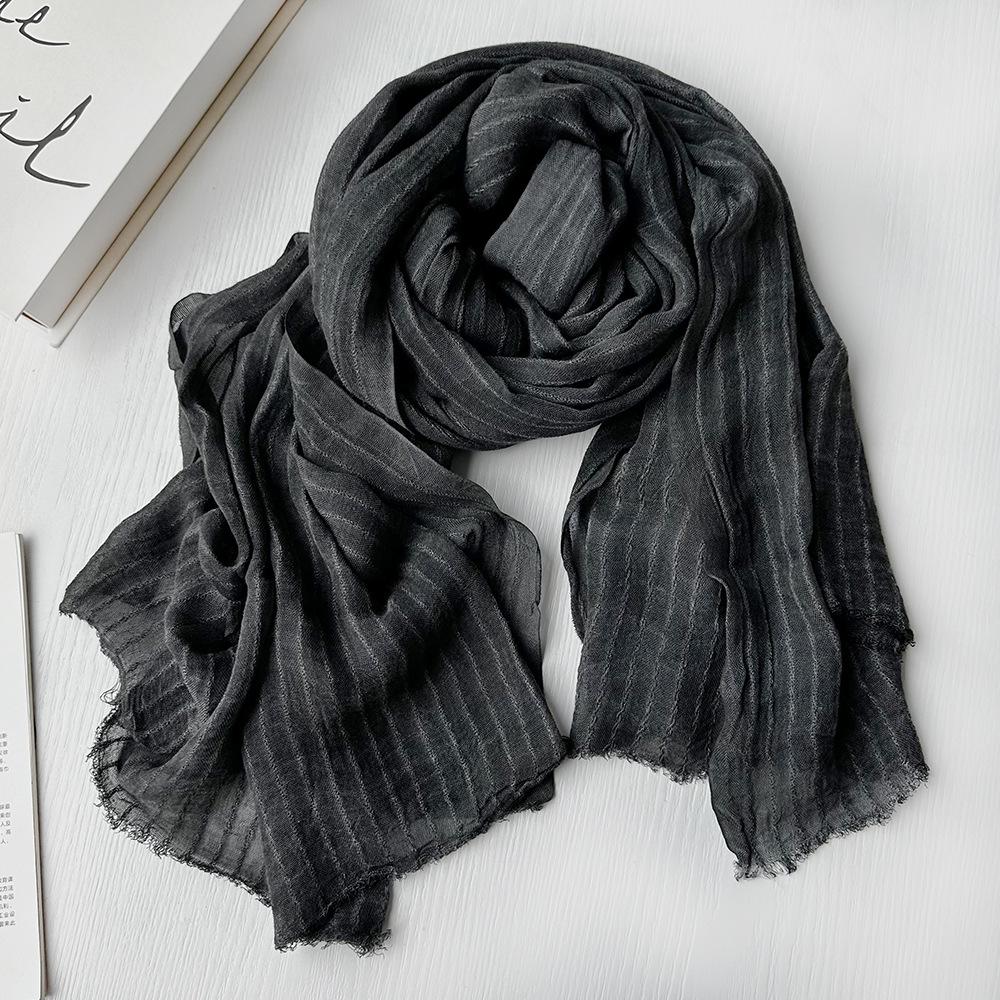 Gradient Color Block Bamboo Yarn Scarf for Women - Japanese Korean Mori Girl Style, Autumn Winter Cotton Linen Flax Shawl