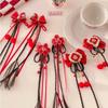 2pcs Flower Tassel Children Red Hairclip Hanfu Headdress Bow Wig Braid Hairpin New Year Headwear