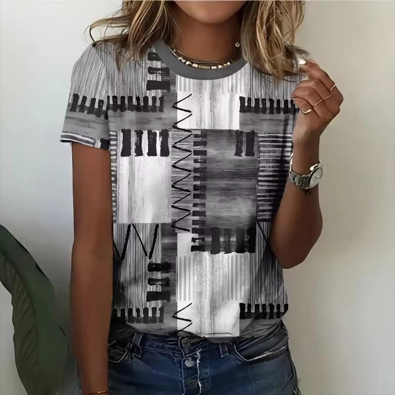 Летняя женская 3D футболка с принтом в клетку, повседневная, с коротким рукавом и круглым вырезом, модная, уличная, оверсайз, женская одежда, пуловер