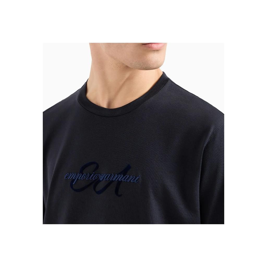 Emporio Armani Мужская футболка с вышитым логотипом FW24, круглый вырез, короткий рукав, темно-синий 6D1TQ8-1JOCZ-0920