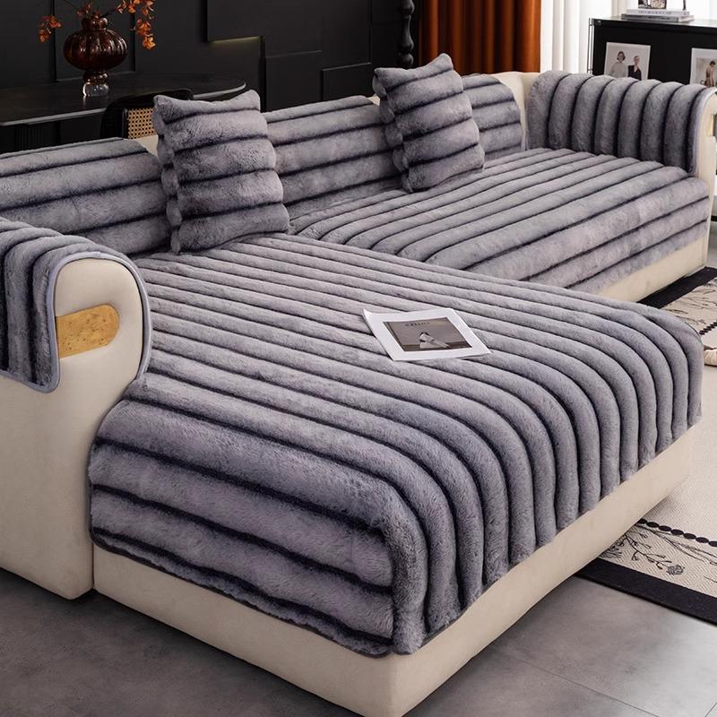 Премиальная плюшевая подушка для дивана из кроличьего меха, зимняя утолщенная нескользящая подушка для сиденья, новый всеобъемлющий чехол-полотенце для кожаного дивана