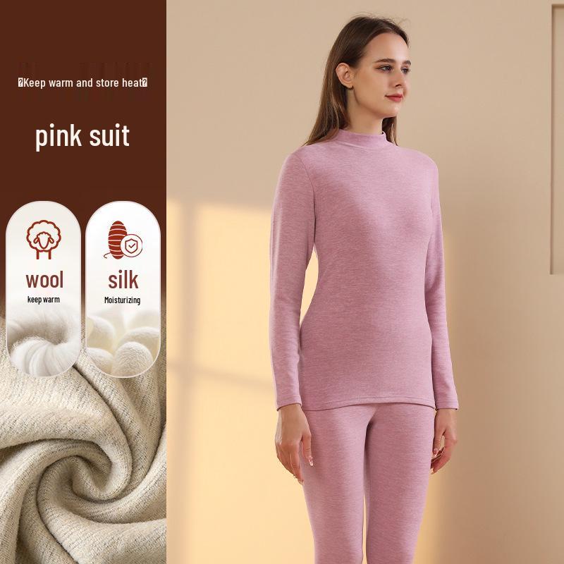 Men's Thermal Cashmere Silk Velvet Half-Turtleneck Suit for Winter Warmth