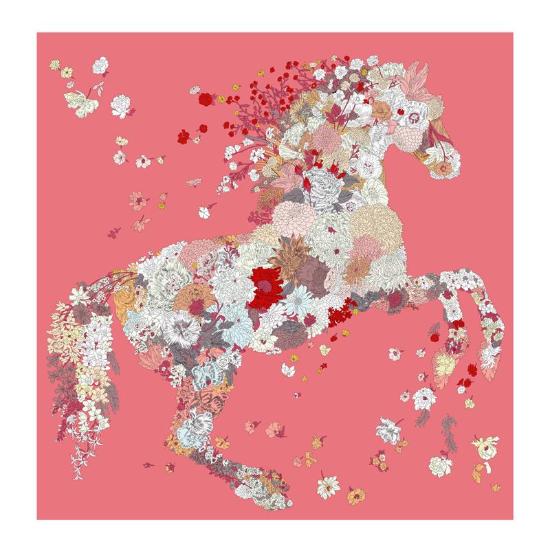 Silk Scarf Women Flower Horse Print Square Scarves Head Echarpes Silk Foulards Femme Wraps Beach Shawls Bandana Lady Hijabs 90CM