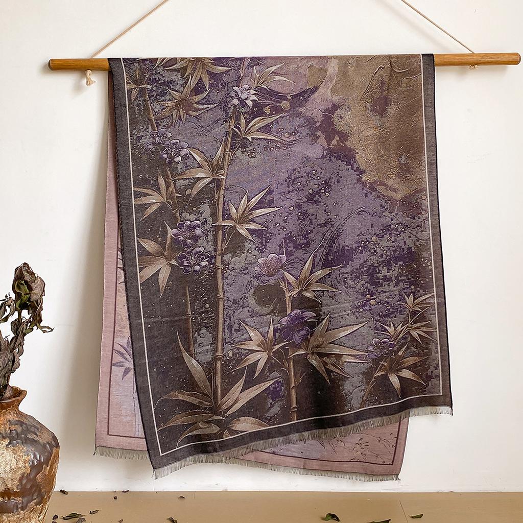 Новая элегантность Китайский стиль Женский шарф Мягкая теплая пашмина Принт бамбука Шаль Зимний Женский Защита от холода Ветрозащитный Шарф-одеяло