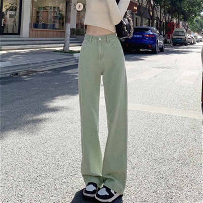 Spring 2022 Womens Fashion High Waist Wide Leg Baggy Jeans Straight Long Denim Pants Casual Streetwear Mom Jeans Trousers for Women