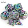 7 Pcs Colorful  Rotary Cyclone Metal Dice Hollow Metal Polyhedral Dice Set Suitable for Role-Playing RPG  Board Game Card Game