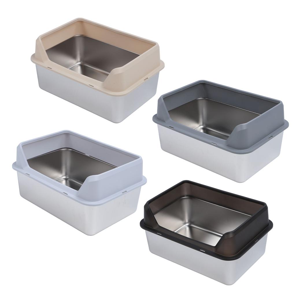 Туалет для кошек из нержавеющей стали с верхним входом, защитой от брызг, большим высоким бортиком и совком