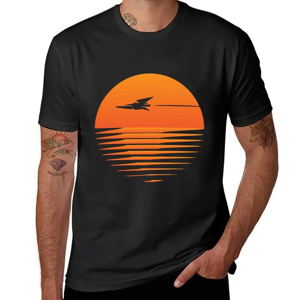 Sunset Cruise - Retro spaceship and sunset T-Shirt customizeds kawaii clothes t shirt men