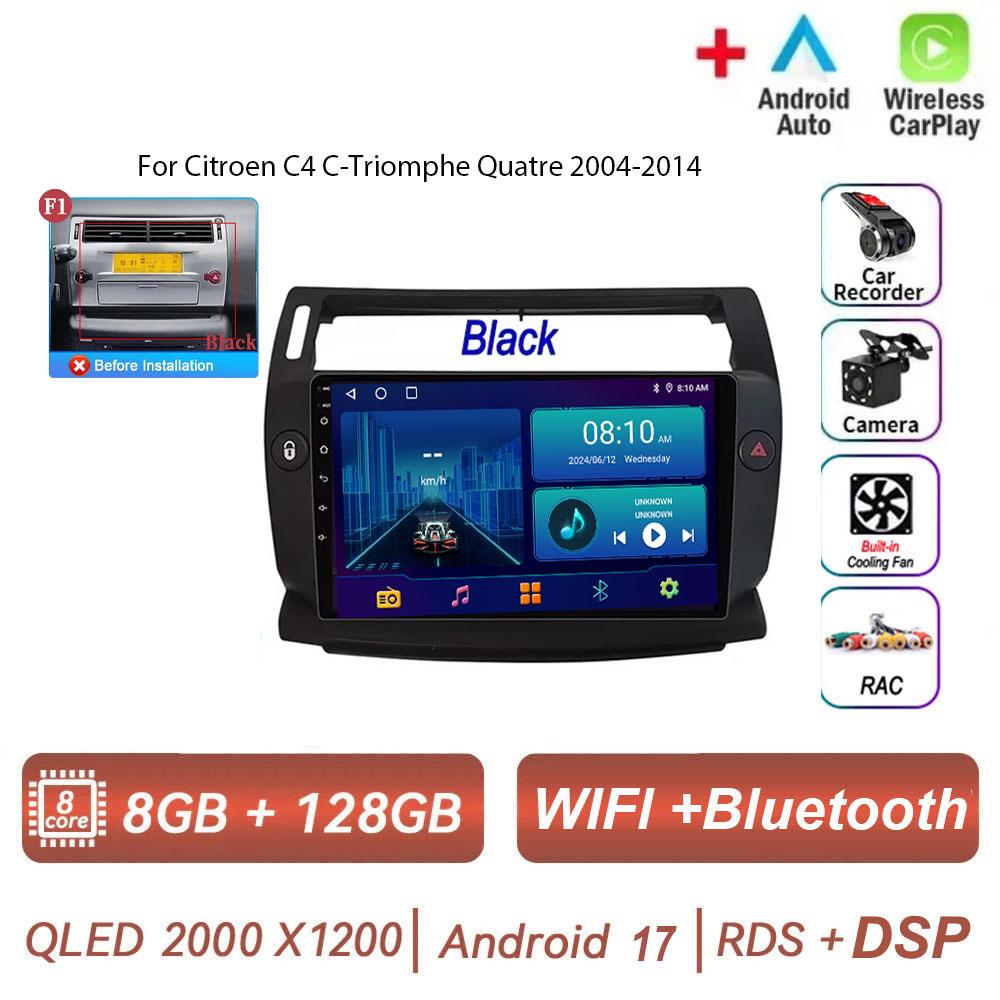 Autoradio Android 17 pour Citroën C4 C-Triomphe Quatre 2004-2014, Navigation GPS, Android Auto, Carplay, Wifi, Vidéo, Stéréo 4G, Pas de 2din