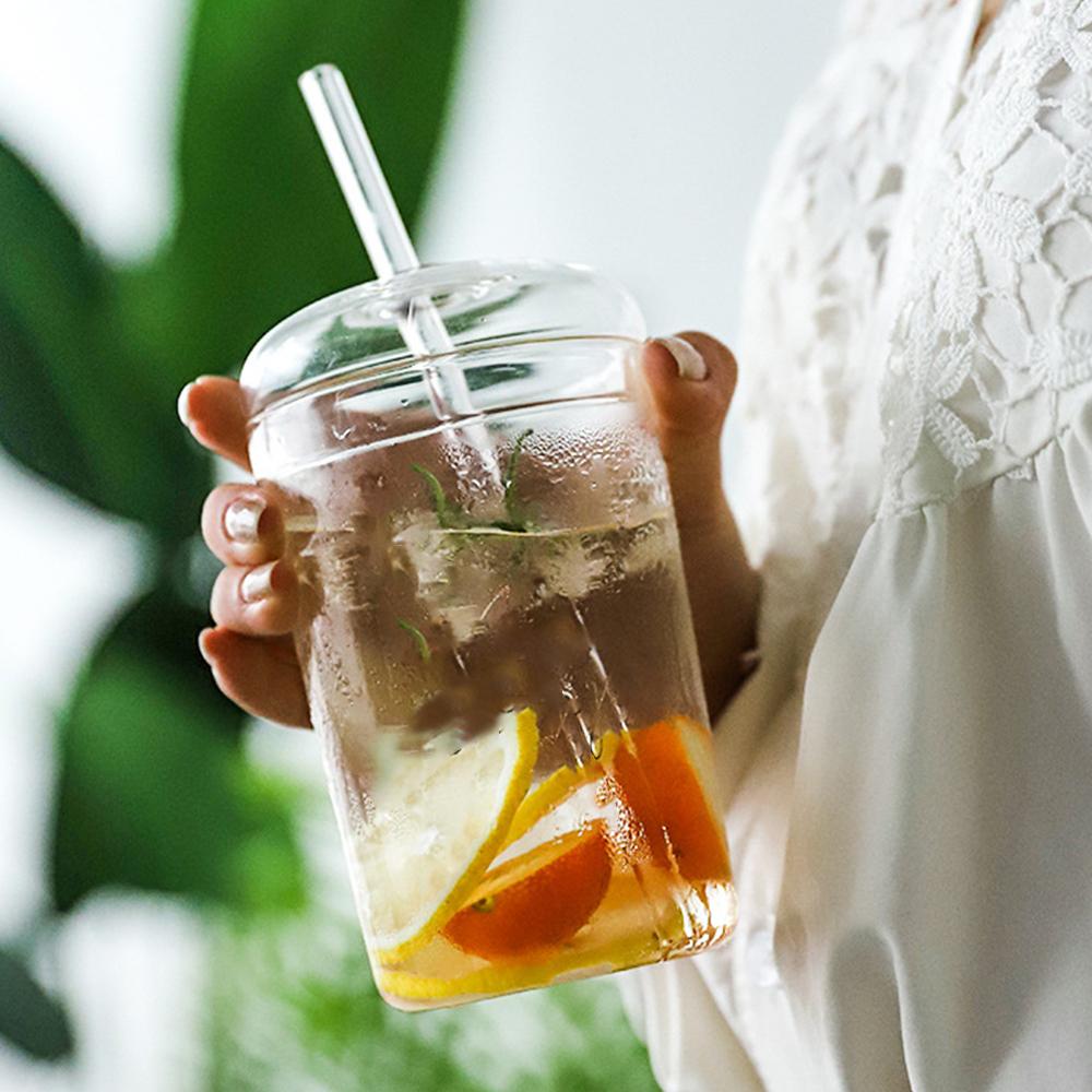 Стеклянные стаканчики для кофе, чая, напитков, молока, чая, воды, стаканчики со стеклянной крышкой, стеклянная соломинка, дорожная стеклянная бутылка для питья