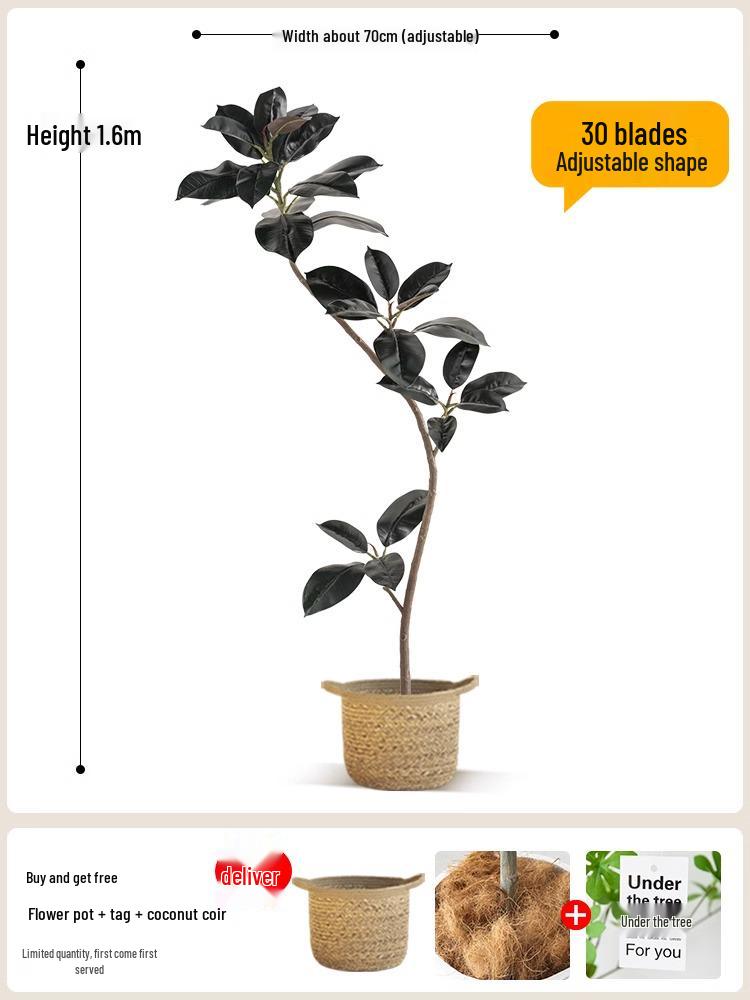 Роскошное искусственное дерево Фикус Эластика Черное Золото: Комнатное украшение и напольное украшение