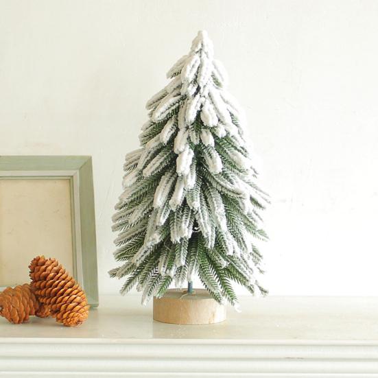 Миниатюрная фигурка рождественской елки, искусственная елка из хвои Норфолкского зеленого цвета/снежного цвета с деревянной основой для декора помещения