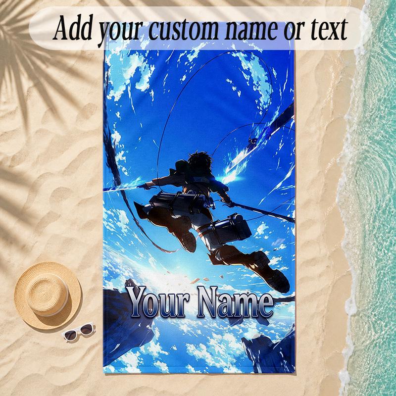 Beach TowelAttack on Titan Custom Name Text Personalized Soft Towel for Beach Pool Indoor Home Decor Gift