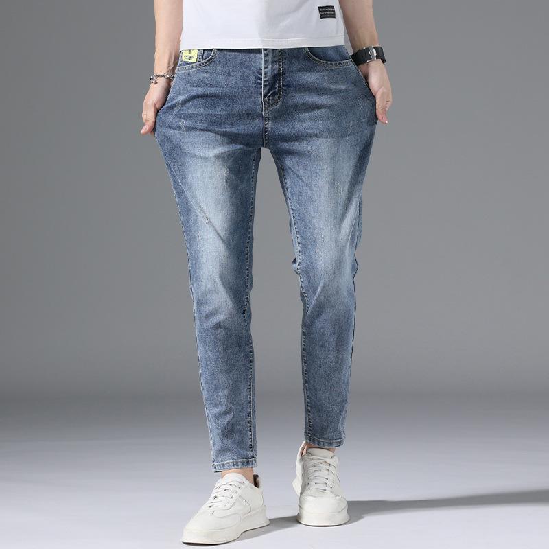 Летние мужские джинсы, тонкие маленькие прямые брюки, мужские эластичные длинные брюки