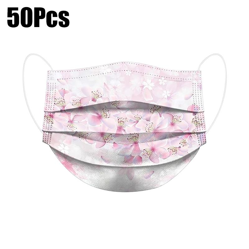 50 шт. фильтрующая маска для лица дышащая с цветочным принтом 3 слоя взрослая пыленепроницаемая маска для рта трехслойная защитная