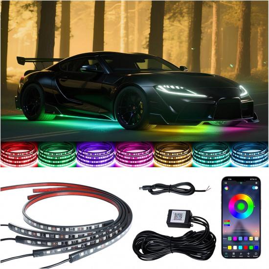 Underglow LED Lights For Cars - 4PCS RGB Neon Light Kit With 252 LEDs, Bluetooth APP Control, 8 Colors/Music Sync, Waterproof PVC Strips For Cars,