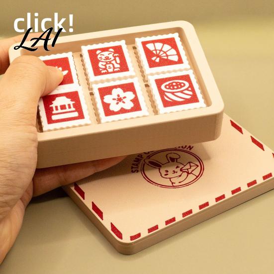 3D Printed Clicker Tools Stamp Box Clicker Stress Relief Retro Finger Toys Rabbit Pattern Clicky Desk Toy for Adults and Kids Tactile