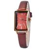 Women's Square Wristwatch with Leather Strap and Diamond Accents, Small, Stylish, Waterproof, Simple, Business, Cute, Casual, Luxury, Gift, Red Watch