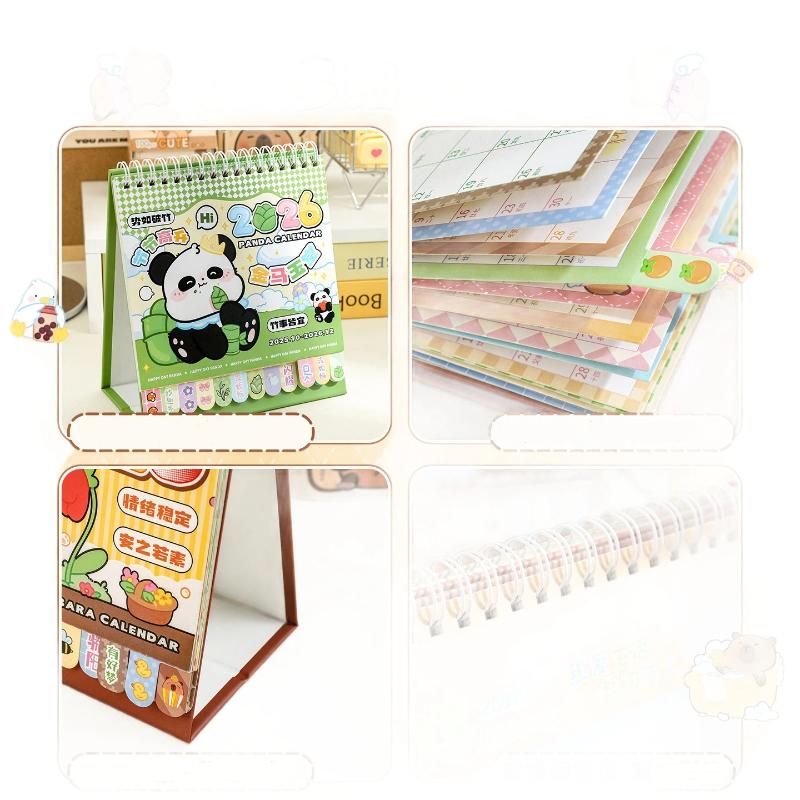 Hot Sale Portable Coil 2026 Desk Calendar Capybara/Panda Desktop Decor Mini Calendar Schedule Planner Office School Supply